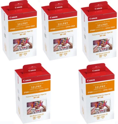 5 x Canon RP-108 4x6 Paper/Ink, 108 Sheets for SELPHY CP1200 CP1300 CP910 CP820  - Image 1 of 3