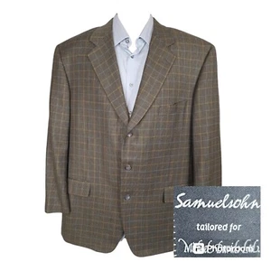 Samuelsohn Sport Coat Blazer Mens 46R Brown Plaid Super 120 Wool 3 Button VL - Picture 1 of 11