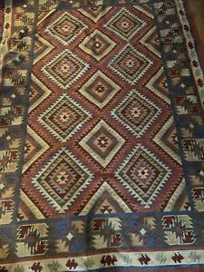 Beautiful Southwest Rug Woven 9’x6’ Red Wool Tribal Diamond