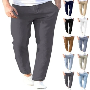 Men Linen Loose Beach Pants Casual Elastic Waist Sport Yoga Baggy Long Trousers❤ - Picture 1 of 44