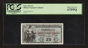 Series 481 25c Military Payment Certificate - PCGS 67 PPQ - Picture 1 of 2