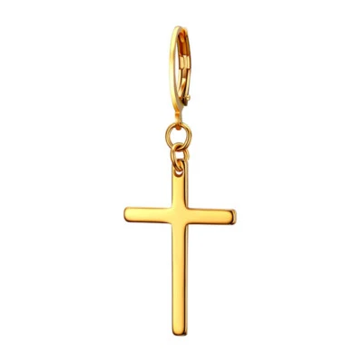 Men's Cross Dangle Earrings Stainless Steel Hinged Piercing Huggie Hoop Earring - Image 1 of 4