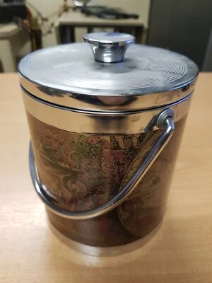 ancien seau a glace glacon vintage 1980 decor de mappemonde globe terrestre - Photo 1/4