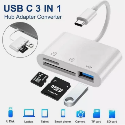 Adaptador 3 en 1 Tipo C USB OTG Lector de Tarjetas SD/TF para Teléfono Samsung Android iPad Foto 1 de 4