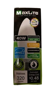 Maxlite Frosted Candelabra LED Soft White Light Bulb 4-Watt 40 Watt 2700k E12 - Picture 1 of 2