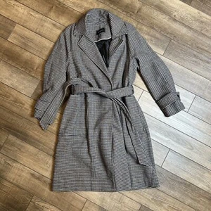 NWT BCBG MAX AZRIA Long Houndstooth Pea Coat, Blue Brown Black, Dress, Medium - Picture 1 of 5