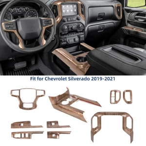 🌟9x Kit de molduras de consola central interior de grano de madera frontal para Chevy Silverado 19-21 - Imagen 1 de 7