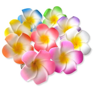 Clips para el cabello mini Plumeria Frangipani de 5 cm con flores. Orquídeas de verano para niños hawaianos - Imagen 1 de 11