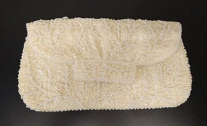 Bolso sin asas Bon Soir de colección hecho a mano crema cierre a presión cuentas italianas - Imagen 1 de 6