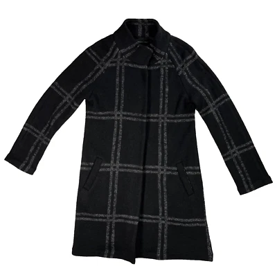 Abrigo plumero Adrienne Vittadini M mezcla de lana tejido elástico negro a cuadros sin forro Foto 1 de 4