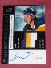 2014-15 UD Premier Sam Reinhart 10/99 Auto 3CLR Patch Super Rookie RC Tribute