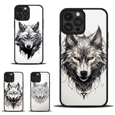 For iPhone 6 7 8 11 12 13 14 15 pro max Cover fantasy artic wolf sketch Foto 1 de 4