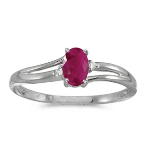 14k White Gold Oval Ruby And Diamond Ring - Picture 1 of 2