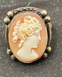 HERMOSO ANILLO PLATA 900 DE COLECCIÓN #7 3/4 (17,8 mm) con camafeo perfil dama c1970 en muy buena condición - Imagen 1 de 5