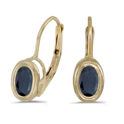 14k Yellow Gold Oval Sapphire Bezel Lever-back Earrings - Image 1 of 3
