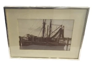 Shipping Sail Boat Black And White Photo Framed Glass Matted 12x16" - Picture 1 of 24