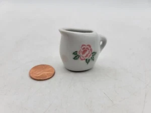 Mini Dollhouse Floral Pitcher Porcelain Floral Pattern Small Kitchen Toy Glass - Picture 1 of 5