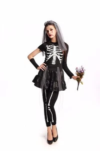 Damas Fantasma Novia Negro Boda Halloween Disfraz Elegante Vestido Fiesta ladcos43 - Imagen 1 de 6
