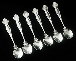 6 exquisitas cucharas de sal antiguas de plata de ley, Birmingham 1901, Henry Matthews - Imagen 1 de 7