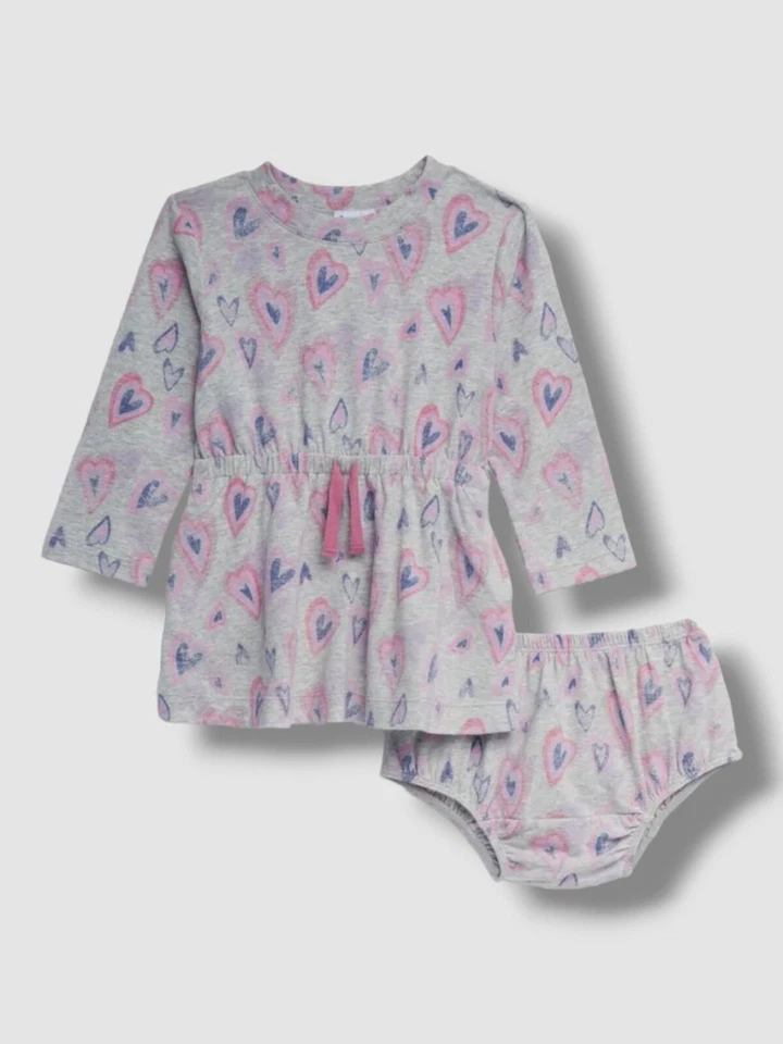 $52 Splendid Baby Girl's Gray Graffiti Hearts 2 Piece Bloomer Dress Set 6-12M - Image 1 of 1