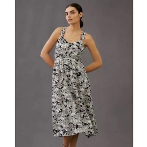 NEW Anthropologie By Anthropologie Linen-Blend Printed Midi Dress Sz 6 - Picture 1 of 10