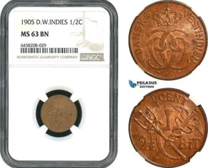 AH388, Danish West Indies, Christian IX, 2 1/2 Bit / 1/2 Cent 1905, NGC MS63BN - Picture 1 of 1