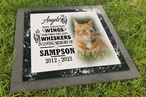 Lápida para mascotas, marcador de tumba, lápida y placa fotográfica, jardín exterior monumento conmemorativo - Imagen 1 de 19