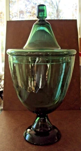 Vintage Handcrafted Large Green Glass Urn with Lid - EUC - Picture 1 of 16