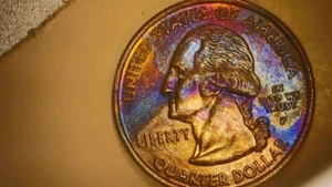 2007 P Washington State Quarter Rainbow Toned Clad Error Both Side Beauty FINE!! - Picture 1 of 13