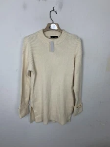 Ann Taylor Womens Sweater Medium Ivory Ribbed Tunic Wool Blend Mock Neck Capsule - Picture 1 of 9