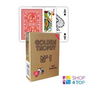GOLDEN TROPHY RED POKER PLAYING CARDS DECK N1 PLASTIC MODIANO MADE ITALY NEW - Picture 1 of 4
