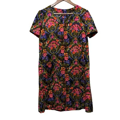 Vestido Vintage Años 60 Floral Flower Power Shift Talla Grande Hecho a Mano Genial Mini Foto 1 de 4
