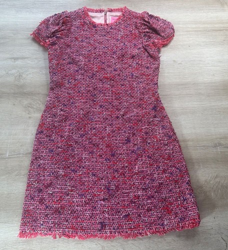 ABITO DA DONNA KATE SPADE NEW YORK NUOVO CON ETICHETTE IN TWEED ROSA 6 BACCHE BLITZ MANICA FLUTTER
