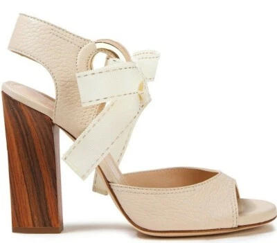 $1295 NEW Lanvin Bow Grosgrain Trim Pebbled Leather Sandals Cream Shoes 36 37 41 - Image 1 of 4