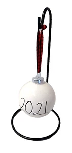 Rae Dunn By Magenta Holiday Christmas Tree 2021 Ceramic 4" Ornament Plaid Hanger - Picture 1 of 3