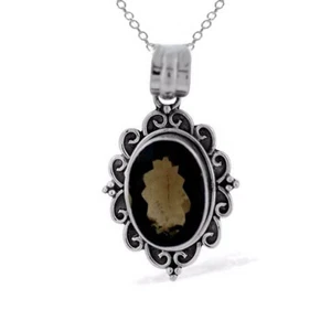 SMOKY QUARTZ 11.50 cts GENUINE Oval Cut Pendant & Italian sterling silver Chain - Picture 1 of 4