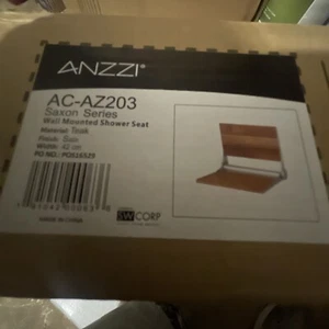 ANZZI Folding Walk in Shower Bench 17" x 17" Teak Wall Mounted Matte Black - Picture 1 of 1