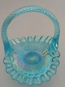 Fenton Glas blau opalisierend Korb - Bild 1 von 12