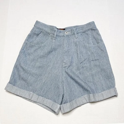 Vintage Faded Glory Women's Shorts Blue Striped High Waist Cotton Size 12 - Image 1 of 4