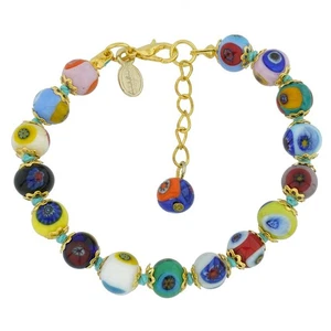 Pulsera de vidrio de Venecia Murano cuentas de mosaico multicolor italiano Millefiori - Imagen 1 de 6