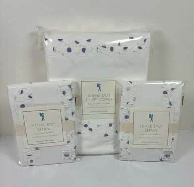 Pottery Barn Kids Ruffle Dot Full Queen Duvet Cover Shams Set Lavender Polka - Image 1 of 4