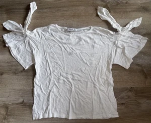 Mango T-Shirt Damen Oberteil Kurzarm Weiß Flatterärmel Größe M - Bild 1 von 6