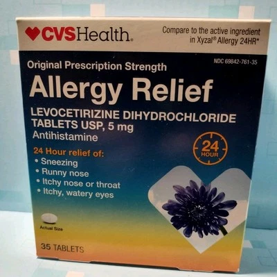 CVS Health Alivio de Alergias Levocetirizina Dihidrocloruro, 5 mg, 35 comprimidos 3/26 Foto 1 de 4