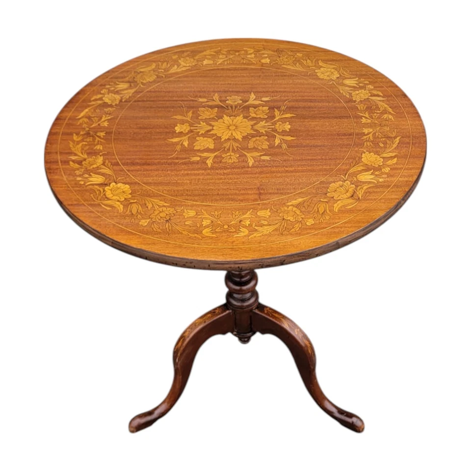 Mesa inclinável embutida de mogno década de 1920 – Mesa central com pedestal estilo Queen Anne - Imagem 1 de 4