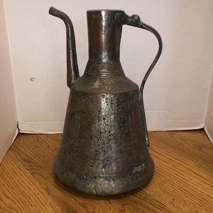 Antico rame primitivo fatto a mano martellato e forgiato? Bollitore brocca acqua decorazione - Foto 1 di 9