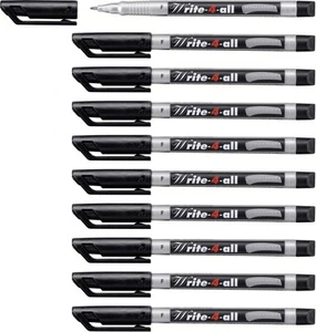 Permanent Marker Pen - STABILO Write-4-all - Fine - Pack of 10 - Black Fine Blac - Picture 1 of 6