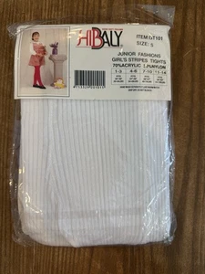 Girl's Size S Stripped White Tights - A0181 - Picture 1 of 3