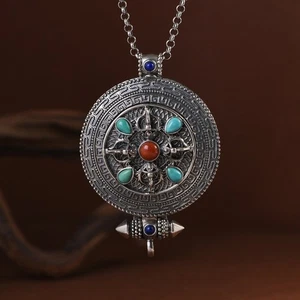 N05 Anhänger Gawu-Box Vajra buddhistisch Türkis Achat Sterling Silber 925 - Bild 1 von 8