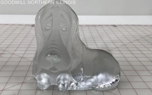 Vintage Viking Glass Frosted Art Glass or Crystal? Basset Hound Dog Paperweight - Picture 1 of 5