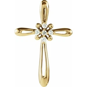 1/10 CTW Diamond Cross Pendant In 14K Yellow Gold - Picture 1 of 2